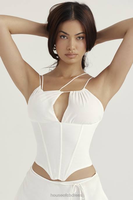 House of CB Orla White Chiffon Strappy Corset Clothing 4H6N52