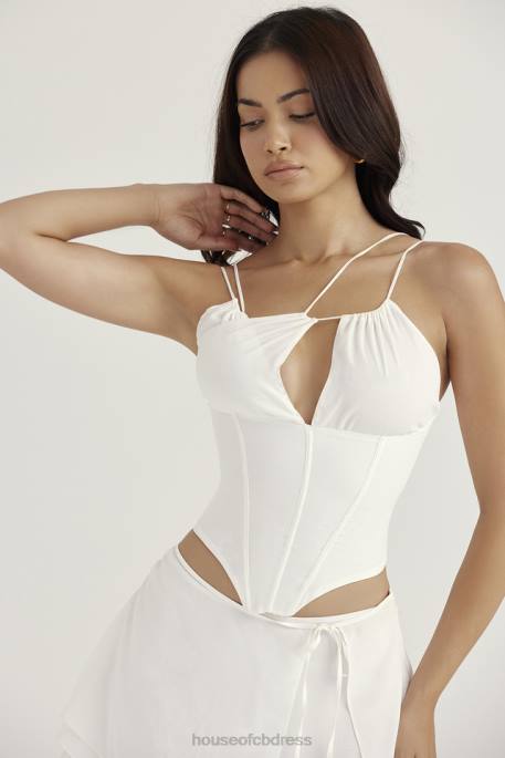 House of CB Orla White Chiffon Strappy Corset Clothing 4H6N52