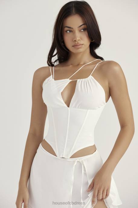 House of CB Orla White Chiffon Strappy Corset Clothing 4H6N52