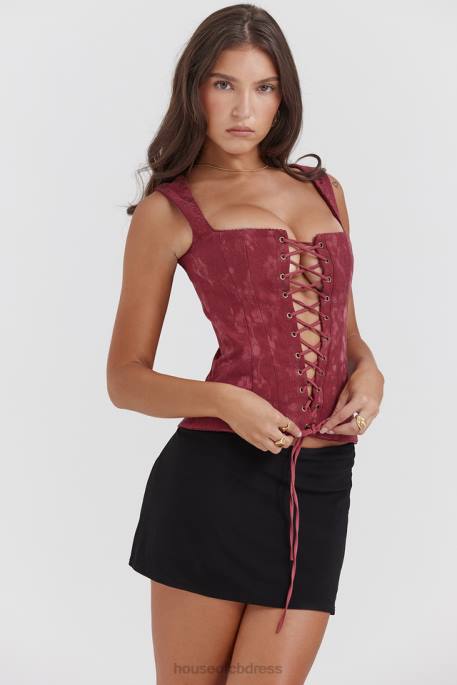 House of CB Parisa Merlot Floral Corset Clothing 4H6N7
