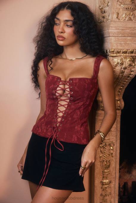 House of CB Parisa Merlot Floral Corset Clothing 4H6N7