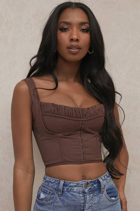 House of CB Persephone Chocolate Gathered Corset Top Clothing 4H6N91