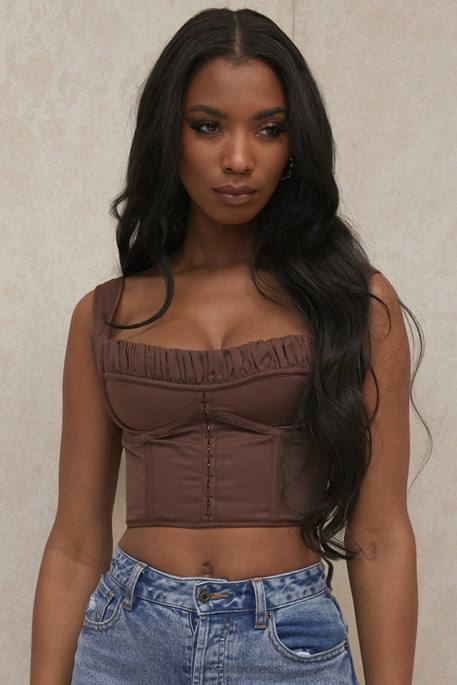 House of CB Persephone Chocolate Gathered Corset Top Clothing 4H6N91