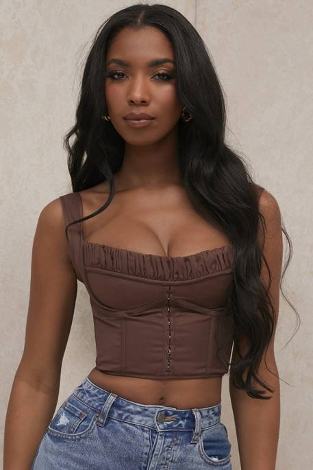 House of CB Persephone Chocolate Gathered Corset Top Clothing 4H6N91