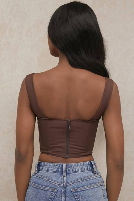 House of CB Persephone Chocolate Gathered Corset Top Clothing 4H6N91