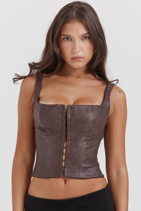 House of CB Pia Brown Vegan Leather Corset Clothing 4H6N5