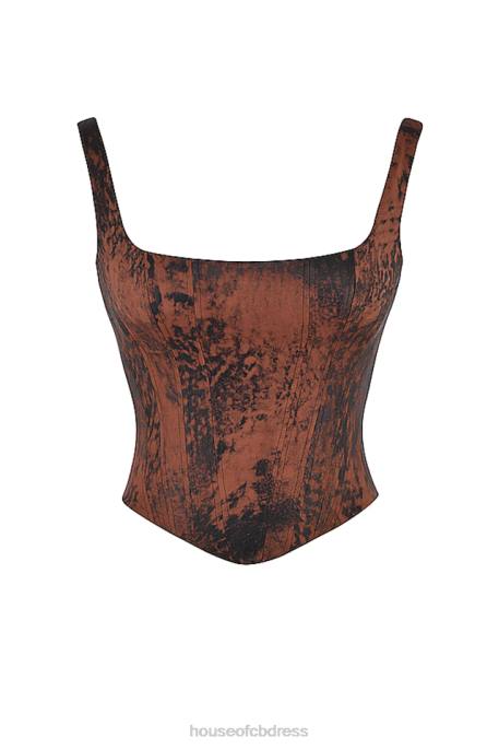 House of CB Rafa Antique Copper Satin Longline Corset Clothing 4H6N36