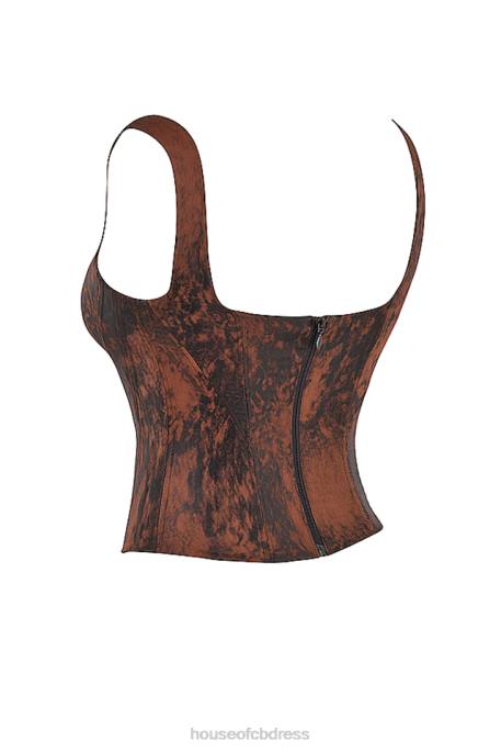 House of CB Rafa Antique Copper Satin Longline Corset Clothing 4H6N36