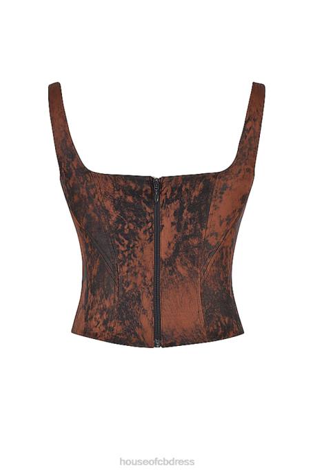 House of CB Rafa Antique Copper Satin Longline Corset Clothing 4H6N36