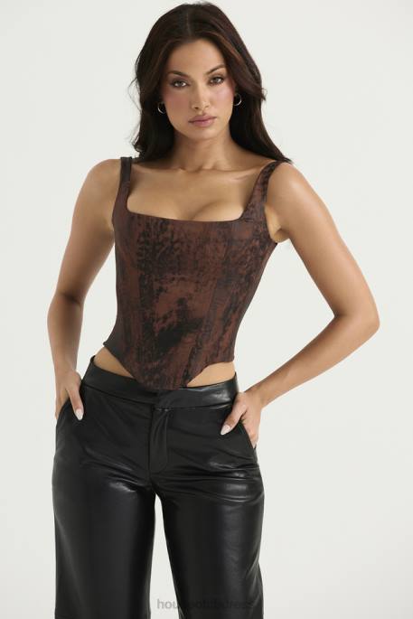 House of CB Rafa Antique Copper Satin Longline Corset Clothing 4H6N36