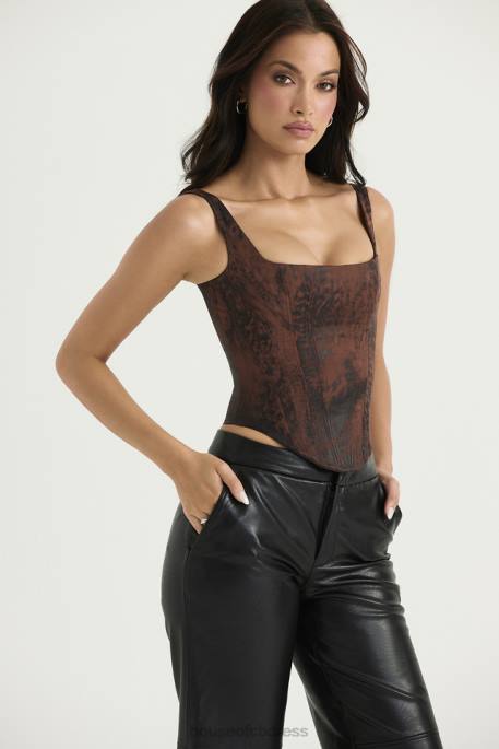 House of CB Rafa Antique Copper Satin Longline Corset Clothing 4H6N36