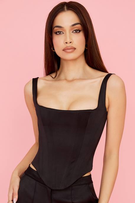 House of CB Rafa Black Satin Longline Corset Clothing 4H6N63