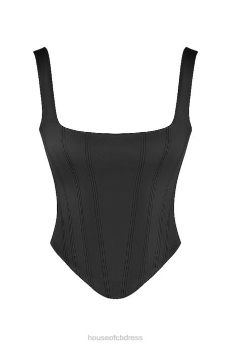 House of CB Rafa Black Satin Longline Corset Clothing 4H6N63