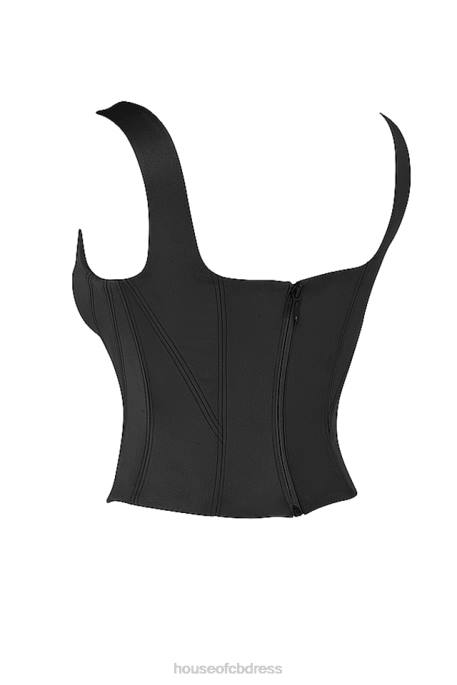 House of CB Rafa Black Satin Longline Corset Clothing 4H6N63