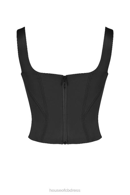 House of CB Rafa Black Satin Longline Corset Clothing 4H6N63