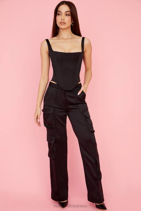 House of CB Rafa Black Satin Longline Corset Clothing 4H6N63