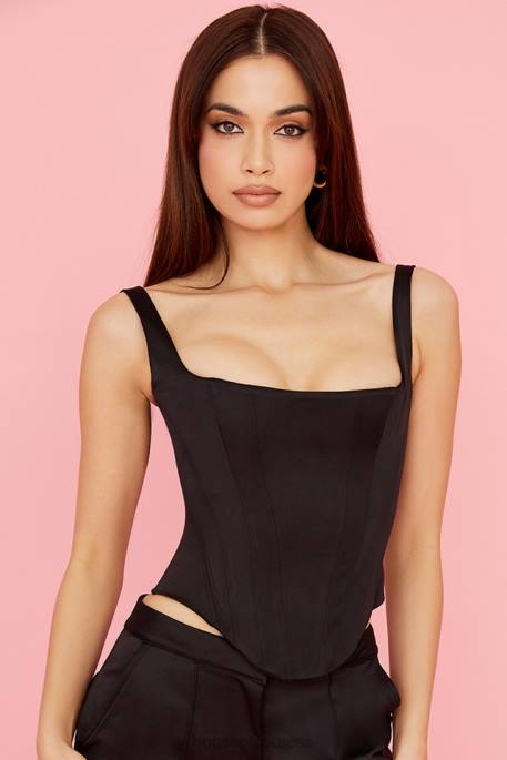 House of CB Rafa Black Satin Longline Corset Clothing 4H6N63