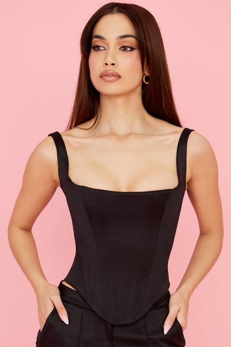 House of CB Rafa Black Satin Longline Corset Clothing 4H6N63