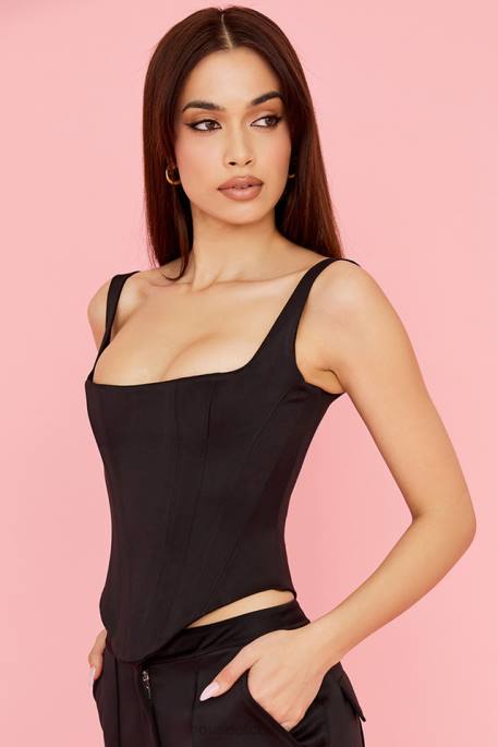 House of CB Rafa Black Satin Longline Corset Clothing 4H6N63