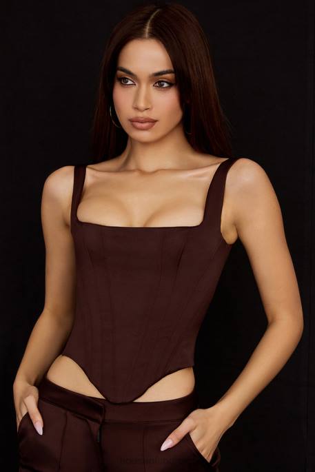 House of CB Rafa Chocolate Satin Longline Corset Clothing 4H6N61