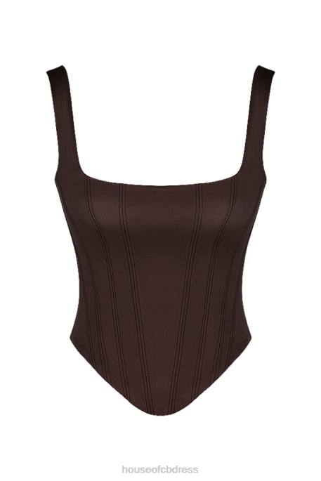 House of CB Rafa Chocolate Satin Longline Corset Clothing 4H6N61