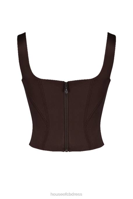 House of CB Rafa Chocolate Satin Longline Corset Clothing 4H6N61