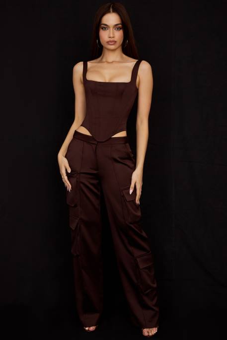 House of CB Rafa Chocolate Satin Longline Corset Clothing 4H6N61