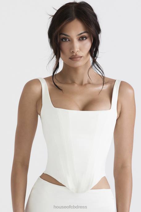 House of CB Rafa Ivory Satin Longline Corset Clothing 4H6N44