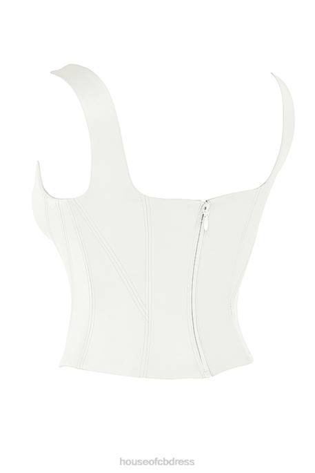 House of CB Rafa Ivory Satin Longline Corset Clothing 4H6N44