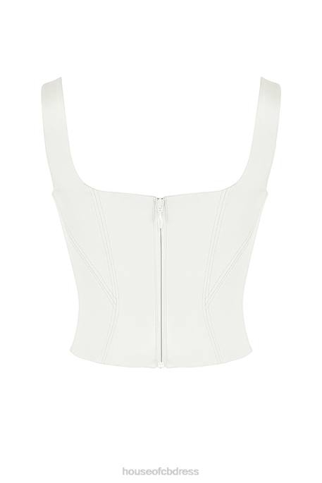 House of CB Rafa Ivory Satin Longline Corset Clothing 4H6N44