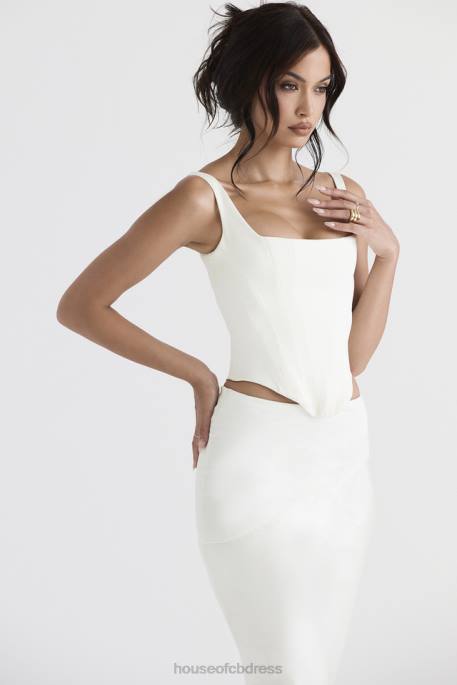House of CB Rafa Ivory Satin Longline Corset Clothing 4H6N44