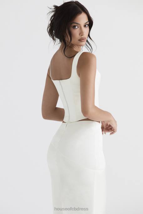 House of CB Rafa Ivory Satin Longline Corset Clothing 4H6N44