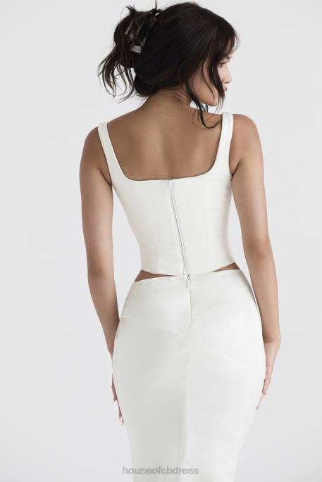 House of CB Rafa Ivory Satin Longline Corset Clothing 4H6N44