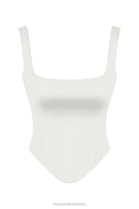 House of CB Rafa Ivory Satin Longline Corset Clothing 4H6N44
