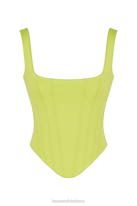 House of CB Rafa Lime Satin Longline Corset Clothing 4H6N69