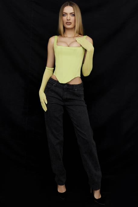 House of CB Rafa Lime Satin Longline Corset Clothing 4H6N69