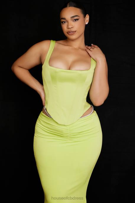 House of CB Rafa Lime Satin Longline Corset Clothing 4H6N69
