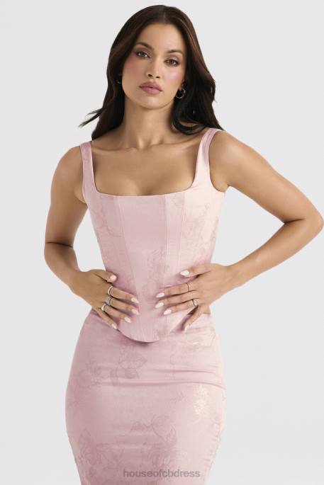 House of CB Rafa Pink Floral Satin Longline Corset Clothing 4H6N34