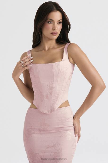 House of CB Rafa Pink Floral Satin Longline Corset Clothing 4H6N34
