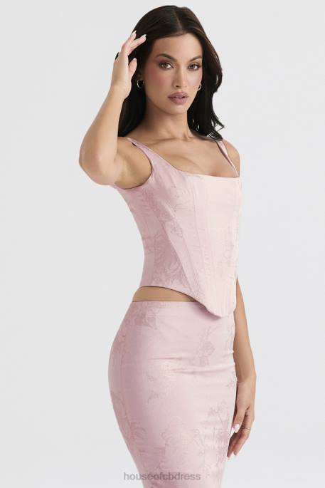 House of CB Rafa Pink Floral Satin Longline Corset Clothing 4H6N34