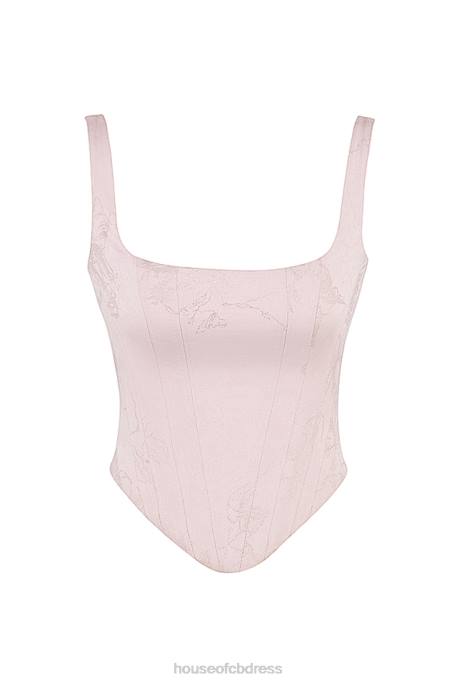 House of CB Rafa Pink Floral Satin Longline Corset Clothing 4H6N34