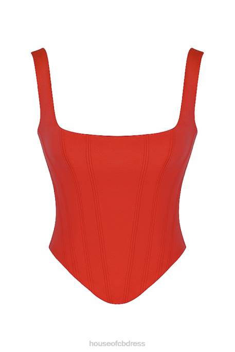 House of CB Rafa Scarlet Satin Longline Corset Clothing 4H6N62