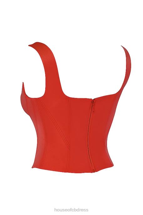 House of CB Rafa Scarlet Satin Longline Corset Clothing 4H6N62