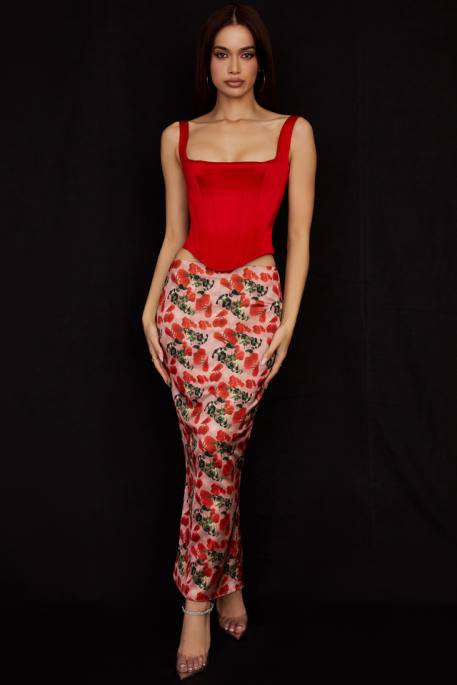 House of CB Rafa Scarlet Satin Longline Corset Clothing 4H6N62