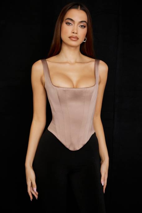 House of CB Rafa Stone Satin Longline Corset Clothing 4H6N68