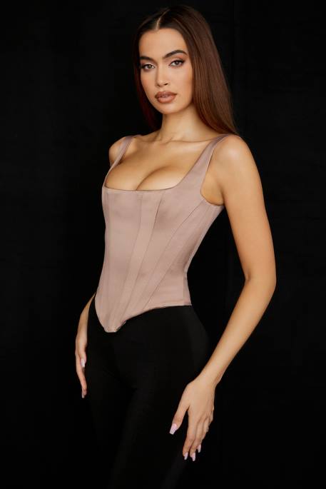 House of CB Rafa Stone Satin Longline Corset Clothing 4H6N68
