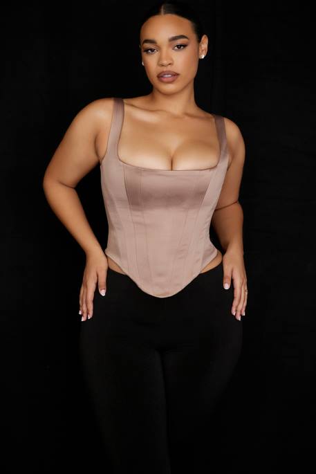 House of CB Rafa Stone Satin Longline Corset Clothing 4H6N68