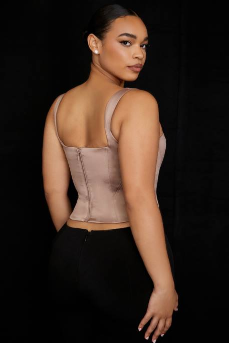 House of CB Rafa Stone Satin Longline Corset Clothing 4H6N68