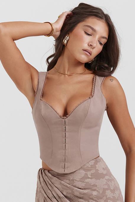 House of CB Robyn Mushroom Lace Trim Corset Clothing 4H6N9