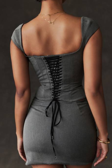 House of CB Rowena Grey Lace Back Corset Clothing 4H6N14